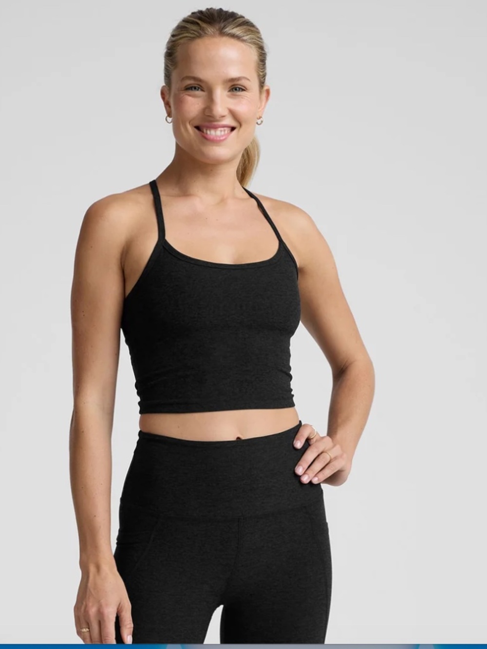 BEYOND YOGA "Spacedye Slim Racerback Cropped Tank" Top in Darkest Night: Sz. L
